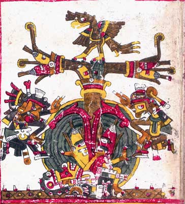 Árbol del Universo, lado izquierdo Quetzalcóatl, lado derecho el “dios del amor” (Xochipilli). [Códice Borgia]