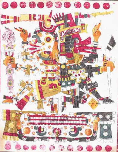 Señor del Inframundo (Mictlantecuhtli) y Quetzalcóatl [Códice Borgia]