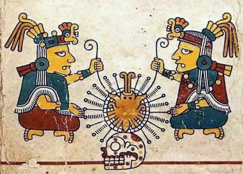 Señor de la Dualidad (Ometecuhtli) y Señora de la Dualidad (Omecíhuatl) [Códice Féjérvary-Mayer]