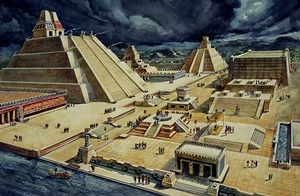 Imagen 3: Representación de la posible apariencia de la ciudad de Tenochtitlan anterior a la llegada de los españoles. Diego Rivera. 2013