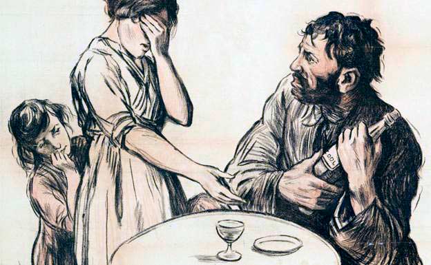Ilustración francesa contra el alcoholismo, ca. Wellcome collection cc by 1920.