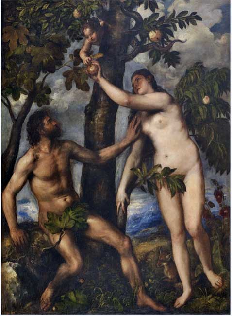 Adán Y Eva en el paraíso, Tiziano, 1550
