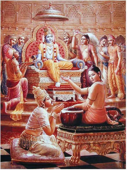 Narada Muni instruyendo al rey Yudhisthir, imagen de uso común de autor anónimo.