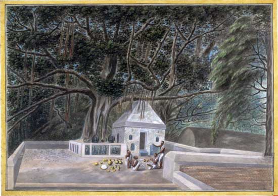 Templo junto al árbol del Bodhi, dibujo de 1810.