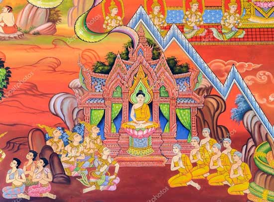 Mural de templo de budista, templo de Wat Chetawan en Chiang Mai, Tailandia