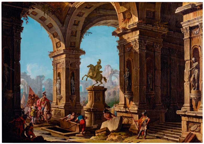 Alejandro Magno visita la tumba de Aquiles, Antonio Joli. 1700s.