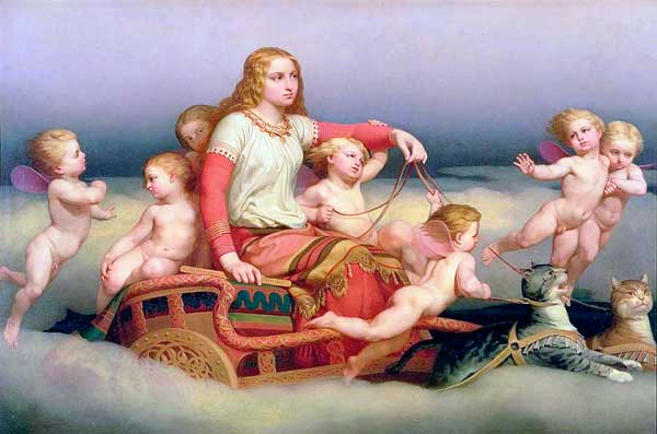 Freyja conduciendo su carro con gatos. Nils Blommér. 1852.
